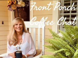 Lady greeting, July from the Front Porch Coffee Chat