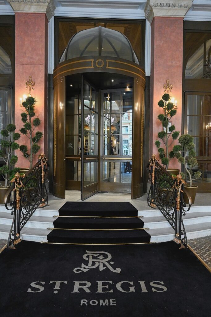 The entrance of the St Regis Hotel in Rome, Italy