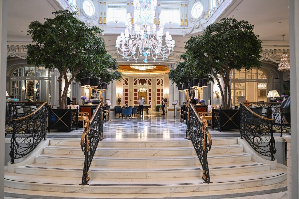 The lobby of the St Regis Hotel in Rome, Italy.