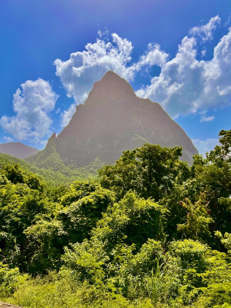 View of Piton in Saint Lucia from Sugar Beach.