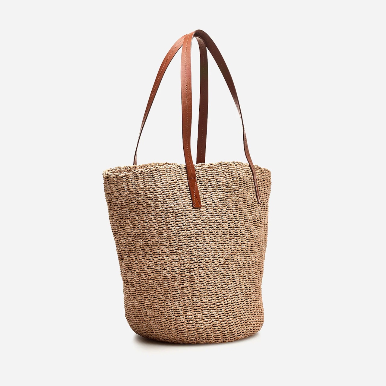 A favorite straw Tote with a leather handle.