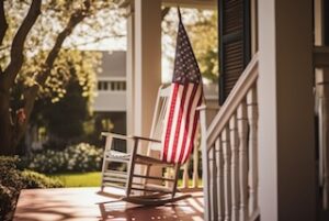 USA flag on porch of house