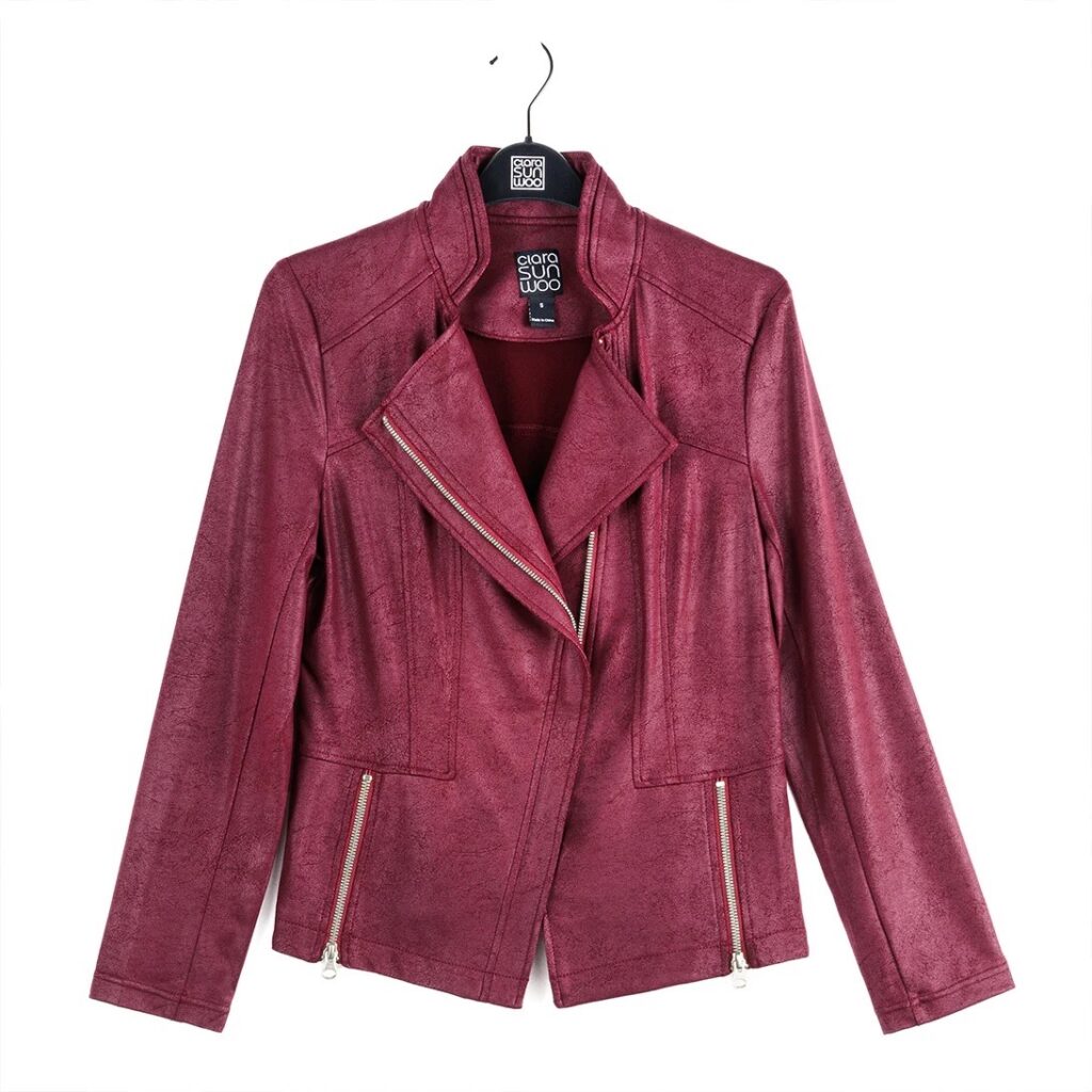 A photo of a ruby red jacket.